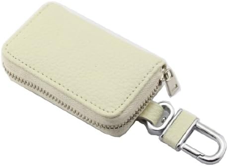 YOURONG Leather Case Key Chain Holder With Clip Wallet Case pouch (Creamy White)