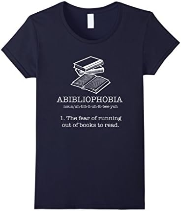 Women's ABIBLIOPHOBIA Reading Book Lover T-Shirt Small Navy