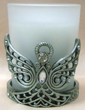Angel "Cool Skirt" Pewter Votive Holder. Lovable Pewter Angel Candleholder with Frosted Glass, Perfect for Everyday Use or Festive Holidays.