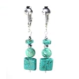 Trendy Stylish Turquoise Natural Gemstones Clip on Earring Set for Women, Teens,Girls-Square Cube Funky Modern Fashionable Design