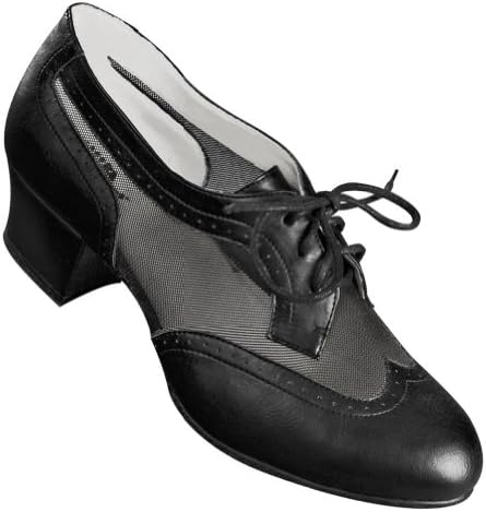 Aris Allen Women's Black 1950s Mesh Wingtip Swing Dance Shoes, Size: 6