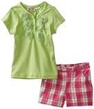 Young Hearts Toddler Girls Tacked Floral Jersey with Plaid Short Set