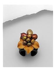 Brown Flower Leather Dyed Fresh Water Pearls Ring