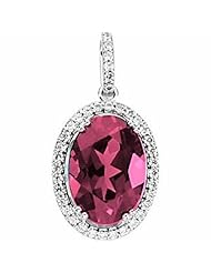 14K White Gold Oval Cut Rhodolite Garnet and Diamond Pendant -- LIFETIME WARRANTY