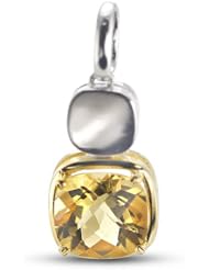 CleverEve Designer Series Rhodium & Gold Plated Sterling Silver Pendant w/ Prong Set Cushion Cut Natural Genuine Citrine Stone