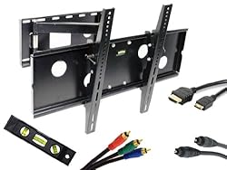 GSI High-Grade Sturdy-Steel Articulating Arm Wall TV Mount with Tilt and Swivel Functions - for LCD/LED/TV/DVD/Combo/Blu-Ray Flat-Panel Monitors/Screens/Displays, Mounting Brackets Fits 32-Inch to 55-Inch Screens, Plus 3 Add-On Free 6 Ft. Cables; HDMI Male-Male 1080P Cable, RGB Video Cable and Digital Optical Audio Cable