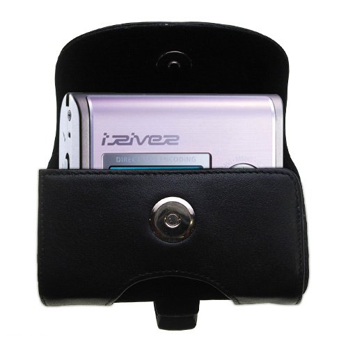 Horizontal Black Leather Case for the iRiver iFP-595T / iFP 595T with both a belt clip and loop option - a Gomadic design