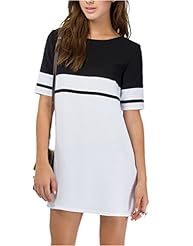 Plus Size Colorblocking Summer Cotton/Linen Short Sleeves  Dress