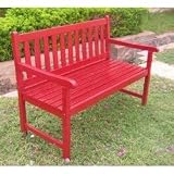 Outdoor Living : Gatepost Bench 4 Foot Bench with Antiqued Paint Finish (Red) (35.25'H x 48.25'W x 24.5'D)