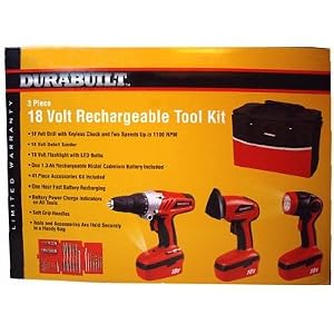 Durabuilt 18 Volt Rechargeable Tool Kit (Drill, Detail Sander, Flashlight, Accs.) by 
