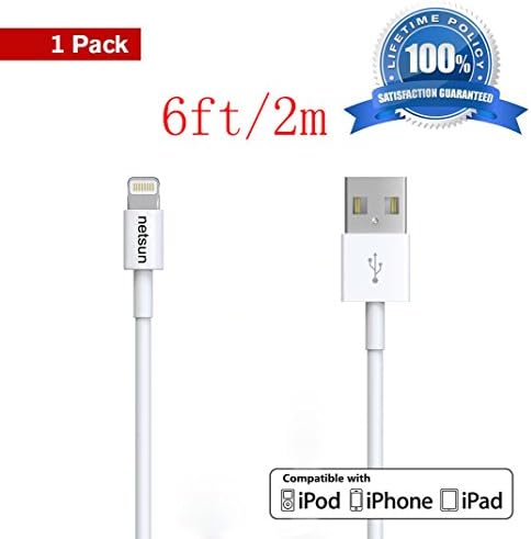 iPhone cable,NetSun(TM) 1 Pack 6Ft/2m 8 Pin Lightning to USB Sync/Charging Cable for Apple iPhone 6s / 6s Plus / 6 / 6 Plus / 5s / 5c / 5, iPod 7, iPad Mini / Mini 2/ Mini 3, iPad 4 / iPad Air / Air 2