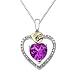XPY Sterling Silver and 14k Yellow Gold Diamond and Heart-Shaped Created Pink Sapphire Pendant (0.01cttw, I-J Color, I3 Clarity), 18