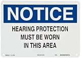 Brady 43068 10 Height, 14 Width, B-555 Aluminum Blue And Black On White Color Ear Protection Sign Legend Notice Hearing Protection Must Be Worn In This Area
