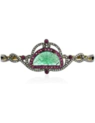 18kt Gold Diamond Emerald & Ruby Carved Palm Bracelet Silver Gemstone Jewelry