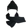 New Ski Skate 2 Ply Knit Ribbed Hat / Cap Beanie Scarf Set * Black * Medium - Large