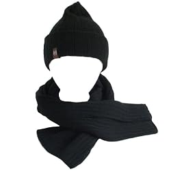 New Ski Skate 2 Ply Knit Ribbed Hat / Cap Beanie Scarf Set * Black * Medium - Large