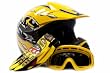 Youth Motocross ATV Helmet Dirt Bike MX , Gloves and Goggles Yellow, X-Large