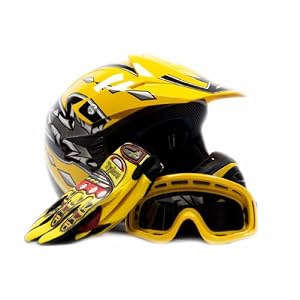 Youth Motocross ATV Helmet Dirt Bike MX , Gloves and Goggles Yellow, Large