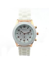 Sinceda Polyurethane Imitated Rose Gold Dial Fashion Womens Watch White Strap