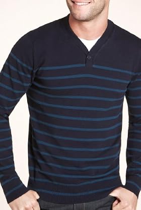 Autograph Cotton Rich Y-Neck Stripe Jumper [T30-0131A-S]
