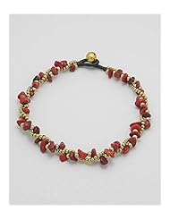 Cotton Waxed Thread Semi GemStone Beads Anklet In Brass