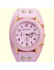 READEEL Analog Pink Leather Band, Pink Dial Lady Watch