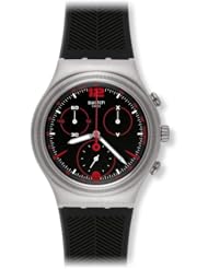 Swatch Red Casual Mens & Womens Case Black Rubber Watch YCS568