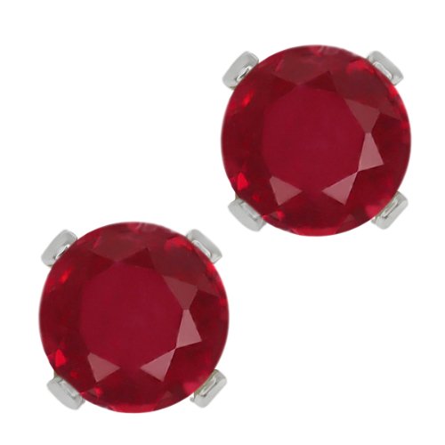 2.80 Ct Round Red Ruby 14K White Gold 4-prong Stud Earrings 6mm