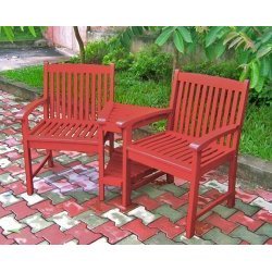 Acacia Wood Outdoor Corner Double Chair in Red (Red) (35H x 62.25W x 23.5D)