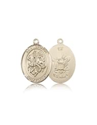 14kt Solid Gold Pendant Saint St. George/Paratrooper Medal 3/4 x 1/2 Inches Boy Scouts/Soldiers-8040- Comes with a Black velvet Box