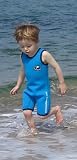 The Original Konfidence Warma / Warmer Shortie Wetsuit (sleeveless, half leg) for Swimming and sun burn protection for Children (child), baby and toddler in Blue - Size 2 - 3 Years (Height 95cm, Chest Size 54 cm)