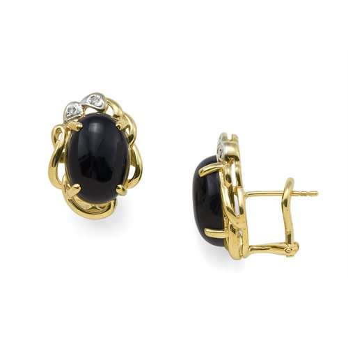 41gR9gWzpOL Black Coral Earrings with Diamonds in 14K Yellow Gold