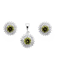 Zirconia By Debbie 925 Silver Green & Clear Cz Asending Circle Set