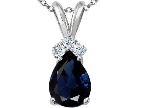 1.32 cts Genuine Sapphire and Diamond Pendant - 14kt White or Yellow Gold