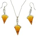 Silver Swarovski Crystal Golden Topez Birthstone CZ Necklace Earrings Jewelry Set in Gift Box Bucasi SALE