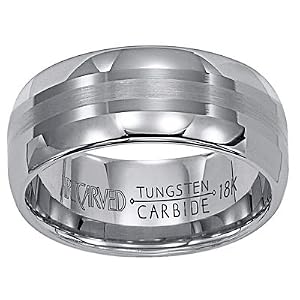ArtCarved Corona Tungsten And 18 Karat White Gold Mens Wedding Band 8.0mm Comfort Fit #11-WV2083WC_G