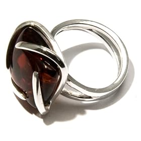 Sterling Silver and Certified Cherry Amber Universe Look Ring