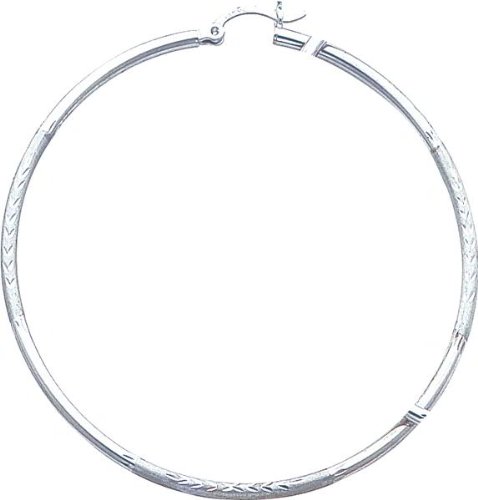 White-gold Diamond-Cut Hoop Earrings Jewelry New |L