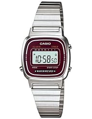 Casio #LA670WA-4 Womens Metal Band Countdown Timer Alarm LCD Digital Watch (Red)