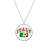 Necklace Circle Charm Italy Italian Soccer Grunge - Italian Flag