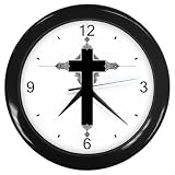 Black Wall Clock of Ornate Religious Christian Jesus Christ Cross