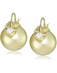 Gabrielle Sanchez 12.5x12mm Squat Gold South Sea Pearl Flyer with Princess Cut Diamonds Earrings