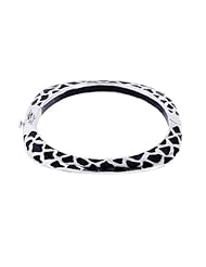 Silver Enamel Plated 7.50" Polish 6.0mm Square Like With Spotted Black And Side Clasp Bangle