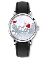 SPRAWL Aanalog Fashion Series Silver Ladies Watches of Genuine Black Leather Strap,Unique Wrist Watch for Women Girls Designed with red dolls