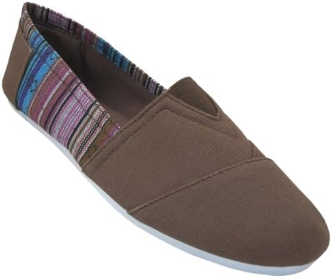 Womens Canvas Slip on Shoes Flats 2 Tone 7 Colors (7, Brown 308L)