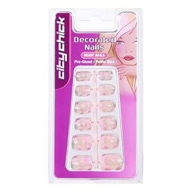 City Chick French Manicure Petite Artificial Nails Pre Glued Pink Hearts