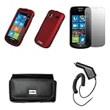 EMPIRE Black Leather Case Pouch with Belt Clip and Belt Loops + Red Rubberi ....