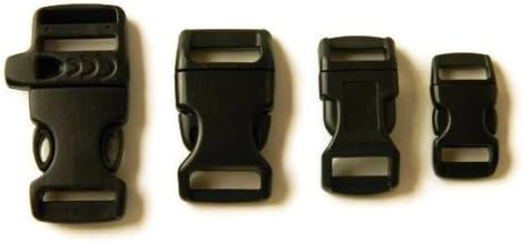 16 - 5/8" (Whistle), 5/8", 1/2", &amp; 3/8" Black Side Release Buckles (4 Each) For Paracord Bracelets
