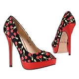 Produkt-Bild: Damen Schuhe, PUMPS, PLATEAU HIGH HEELS PEEP TOE, 6566, Satin und Lack Leder Optik