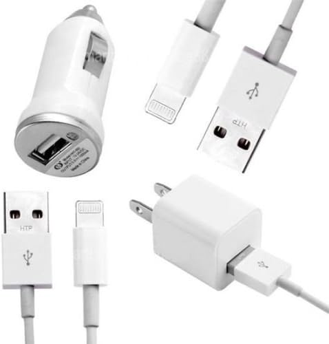 SCCellular® 4IN1 CHARGER SET - QUANTITY 2X 3 FEET DATA TRANSFER SYNCING 8 PIN USB + 1A WALL / 750MAH CAR PLUG FOR IPHONE 5 5S 5C 6 6 PLUS IPAD MINI 1 2, IPAD 4TH, IPOD 5TH GEN, IPOD NANO 7TH GEN IOS 8 COMPATIBLE (WHITE 4 IN 1)